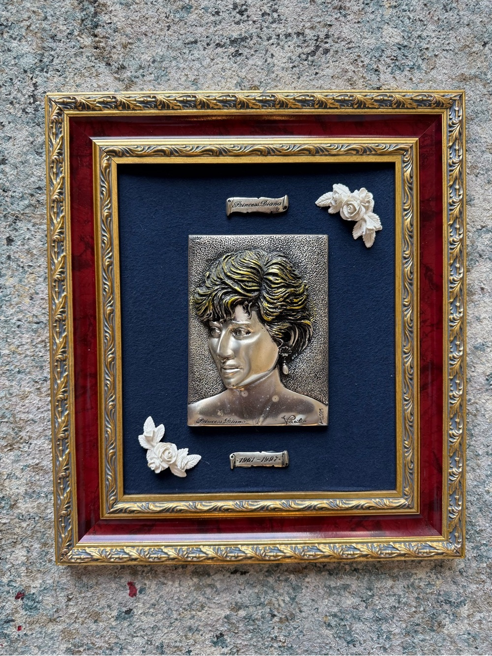 Princess DIANA Gold and Red Framed Relief Wall Art